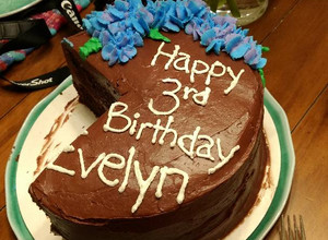 A picture of Doctored-up Chocolate Cake with Sour Cream Fudgy Frosting.