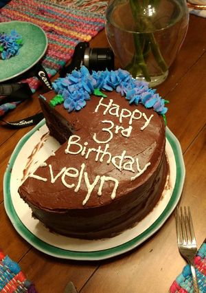 A picture of Doctored-up Chocolate Cake with Sour Cream Fudgy Frosting.