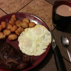 A picture of Steak breakfast.