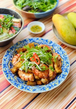 Hình của món Thịt Ram Tôm Đậu Hũ.
