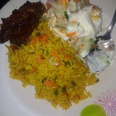 A picture of Fried Rice With Pepper Chicken.