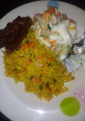 A picture of Fried Rice With Pepper Chicken.