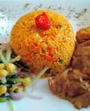 Arroz a la jardinera con pollo frito y ensalada 👍🇵🇪