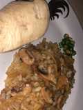 Nasi shirataki dengan jamur champignons dan ayam rebus