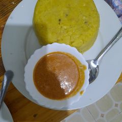 A picture of Peanut stew and matoke.
