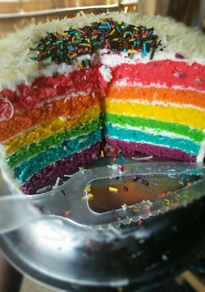 Foto resep Steamed rainbow cake lembut banget