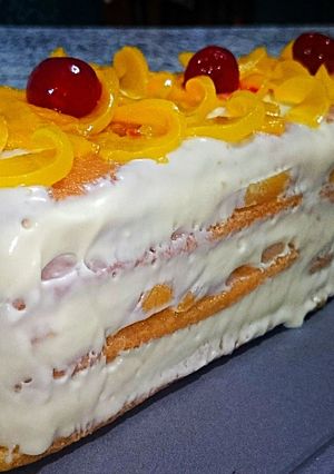 Una foto de Postre frío de duraznos