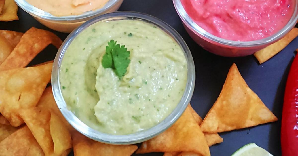 Nachos with 3 different hummus dips Recipe by Sabrina Yasmin Cookpad