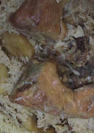 صورة لوصفة المقلوبه مع البطاطا وباذنجان 😋