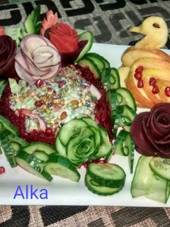 A picture of Healthy Sprouts salad with low fat paneer dressing.