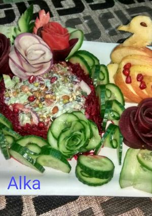 A picture of Healthy Sprouts salad with low fat paneer dressing.