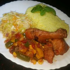 Mexican Sweet Corn & Chicken Combo with Rice n Steamed Cabbage A picture of Mexican Sweet Corn & Chicken Combo with Rice n Steamed Cabbage.