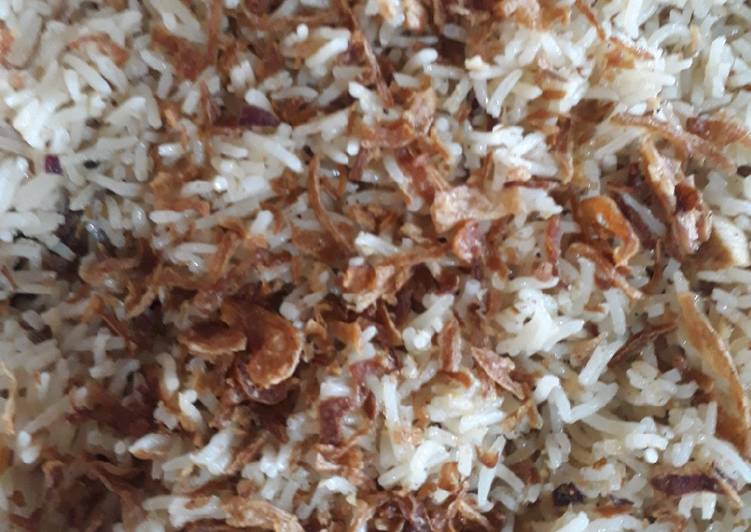 Recipe of Quick Zeera rice with fried onion