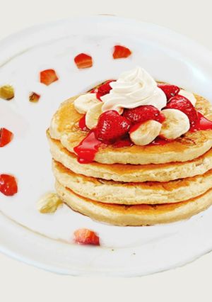 A picture of Strawberry banana nutty pancake.