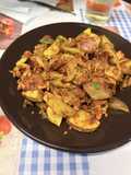 Salteado de Chouriço e Alheira com Batata Assada (Vegan)
