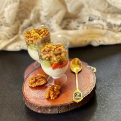Spicy Walnuts on Greek Salad Parfait A picture of Spicy Walnuts on Greek Salad Parfait.