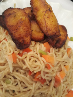 A picture of Fried plantain and noddles.