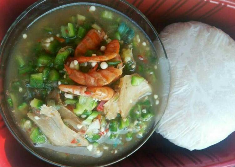 Sea food with Okro soup and pounded yam