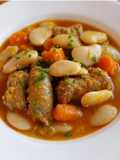 Judiones con butifarra y zanahoria