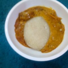 A picture of Owwo soup with eba.