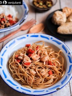 Foto resep Spaghetti spicy shrimp fusion