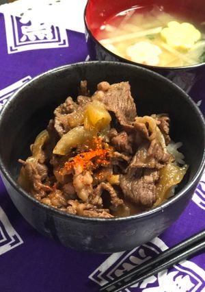 A picture of Japanese Beef with Rice.