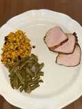 Garlic and Herb Marinated Pork Tenderloin with Green Beans and Fire Roasted Corn