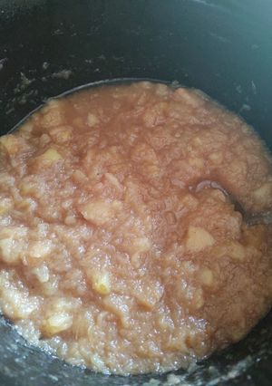 A picture of No sugar homemade applesauce in crockpot.