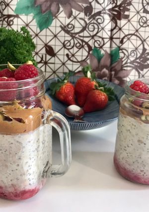 A picture of Peanut butter and jelly Overnight oats.