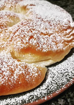 A picture of Ensaimada with Pumpkin Jam (Cabello de Ángel).