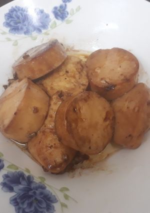 Hình của món Tàu hũ trứng áp chảo.