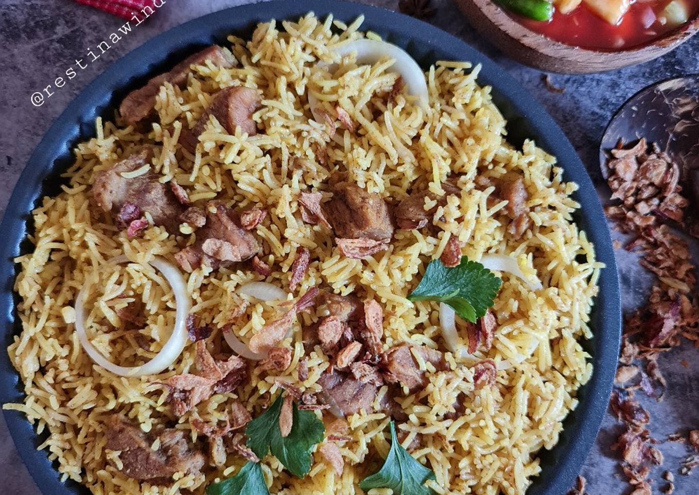 Nasi Briyani Daging Kambing (Masak Dengan Rice Cooker)