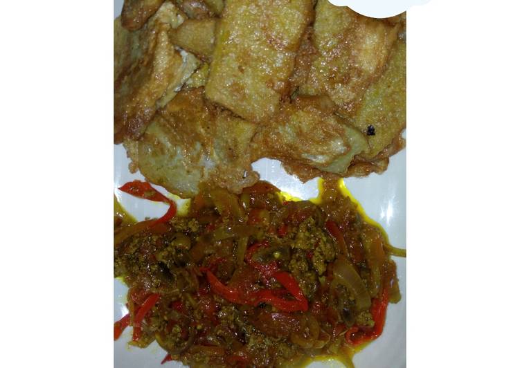 Suyan doya da kwai and minced meat sauce