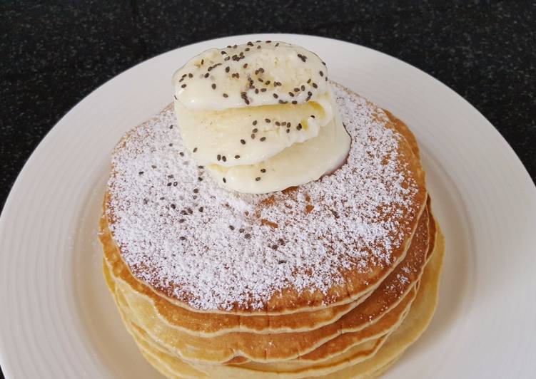 Pancakes with homemade ice cream