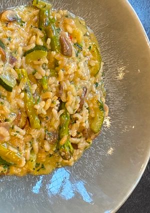 A picture of Asparagus and Mushroom Risotto.