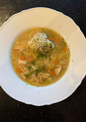 A picture of Chicken Noodle Soup with Dill Dumplings.