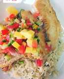Tilapia Fillet on Cilantro Rice Bed with Mango & Cucumber Pico de Gallo