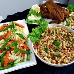 A picture of Moroccon chicken roast with chick pea salad.