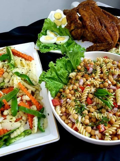A picture of Moroccon chicken roast with chick pea salad.