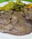 Filete de ternera con pimientos fritos