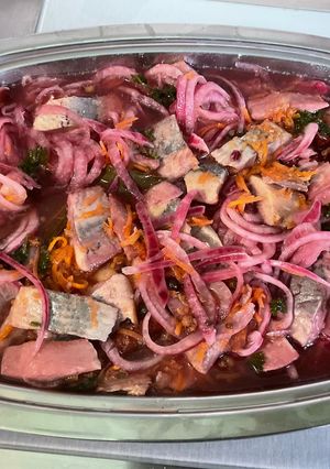 A picture of Marinated Herring with Red Onions and Carrot Kari-Style.