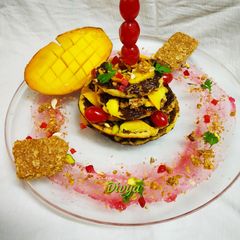 A picture of Granola bar choco filled mango pancakes.