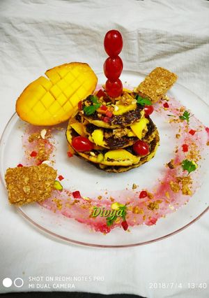A picture of Granola bar choco filled mango pancakes.