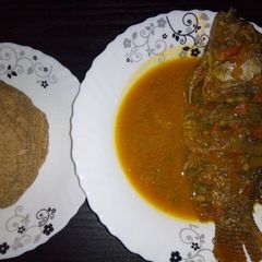 Stewed Fish with Brown Ugali A picture of Stewed Fish with Brown Ugali.