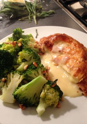 A picture of Baked Camembert in Puff Pastry with Broccoli and Sage Butter.
