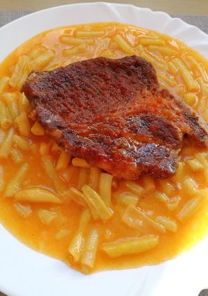 Zöldbabfőzelék sült tarjával recept fotója