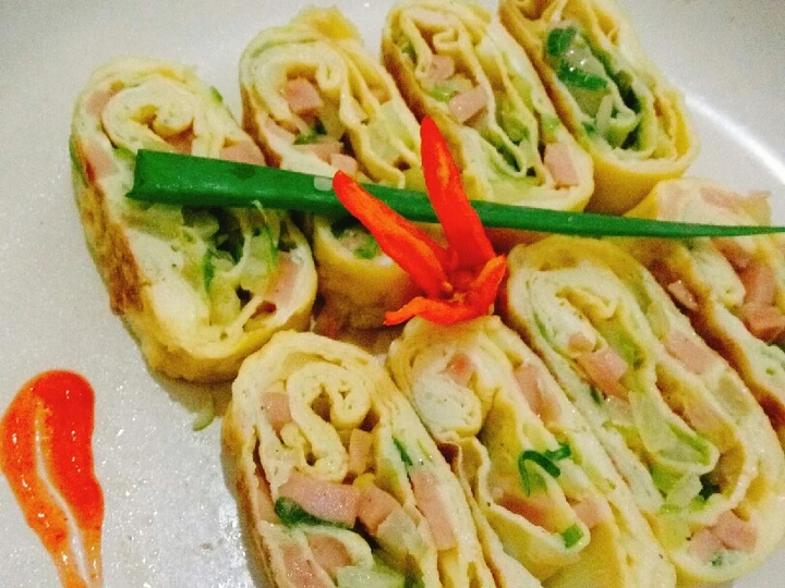 Cara Gampang Menyiapkan Resep Telur dadar gulung isi sosis (tamagoyaki) yang  Bikin Ketagihan Anti Ribet, Uenak Banget
