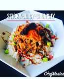Pulled Pork with Lemon+Chilli Pepper+Red Onions Rice.Garnish-Salty Grated Carrots+Scallions
