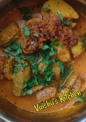 A picture of Stuffed Bittergourd (Bittermelon) and Potato sabji.