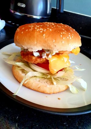 A picture of My garlic /chilli chicken fillet burger.